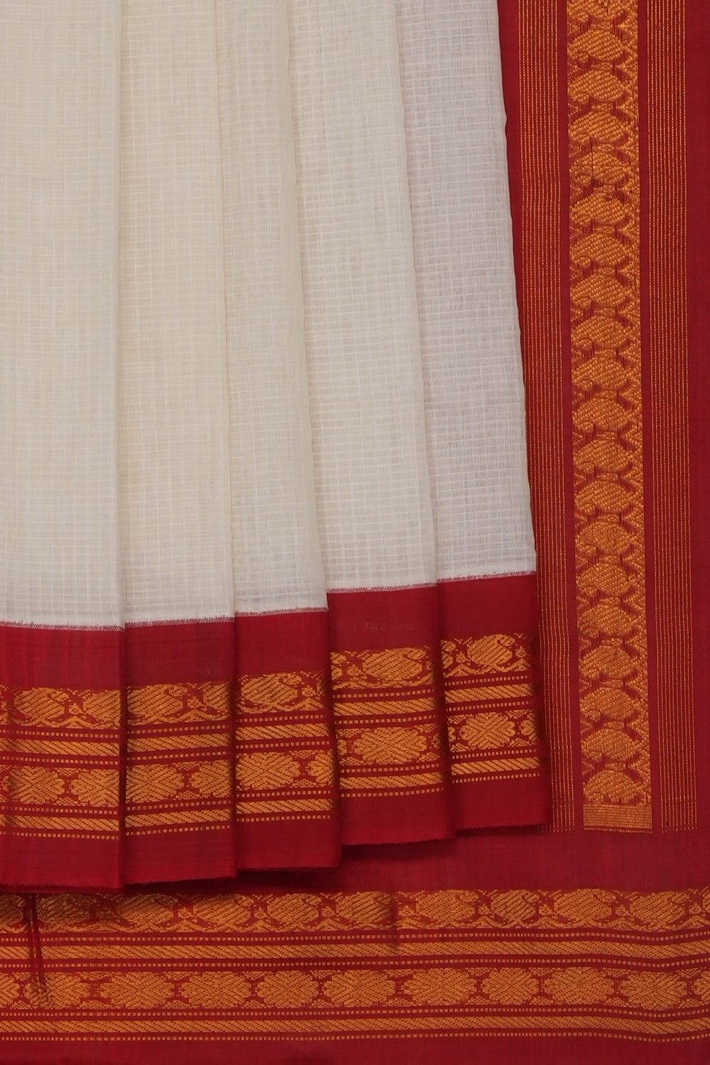 Image of Off-White Gadwal Cotton Saree