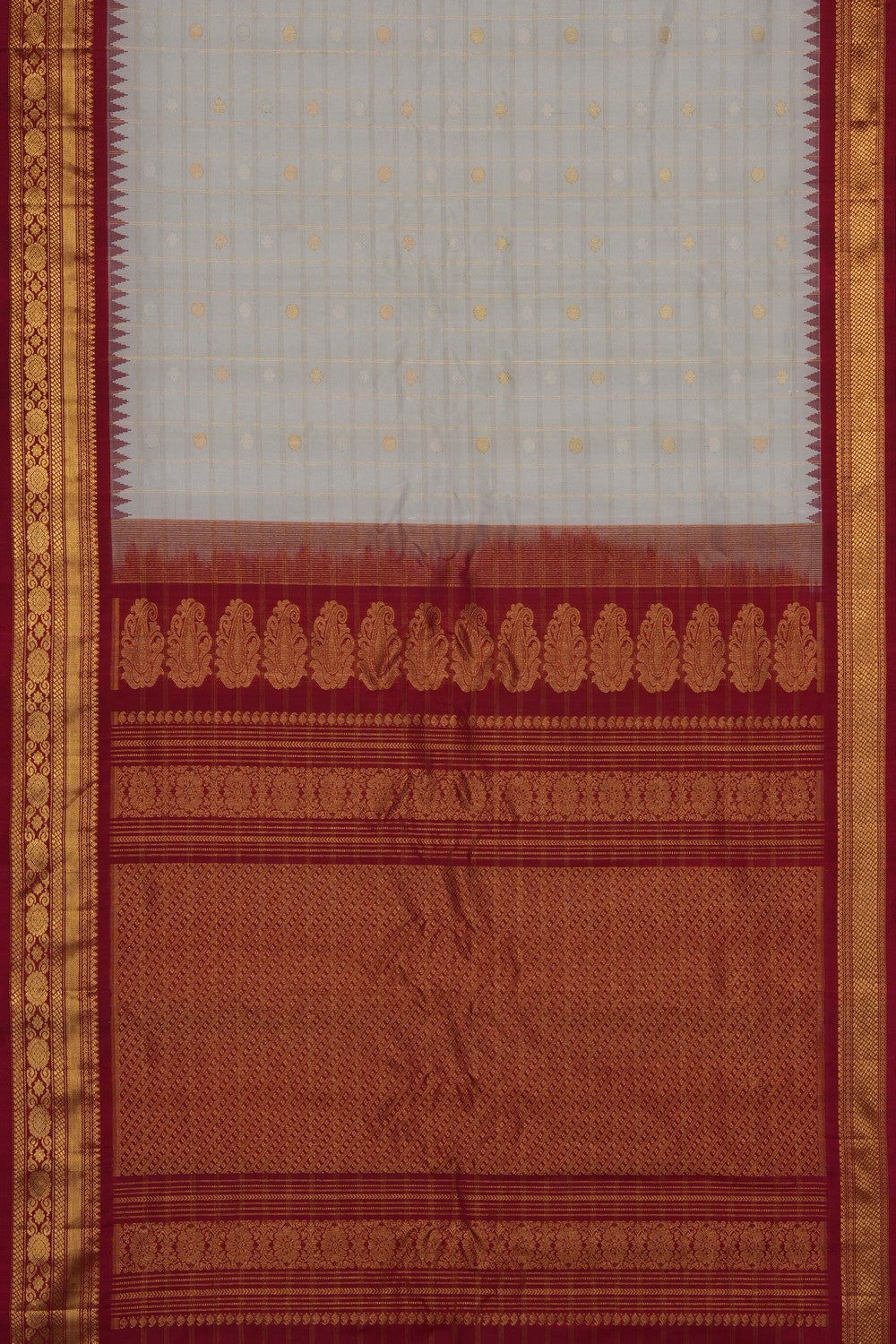 Image of Gadwal Silk Off-White Kattam Saree