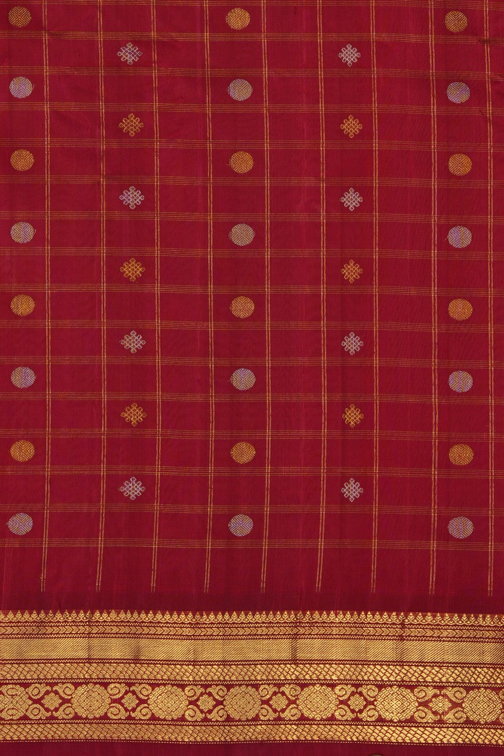 Image of Gadwal Silk Off-White Kattam Saree