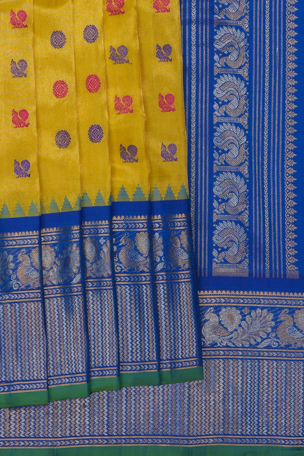 Image of Gadwal Tissue Silk Yellow Saree