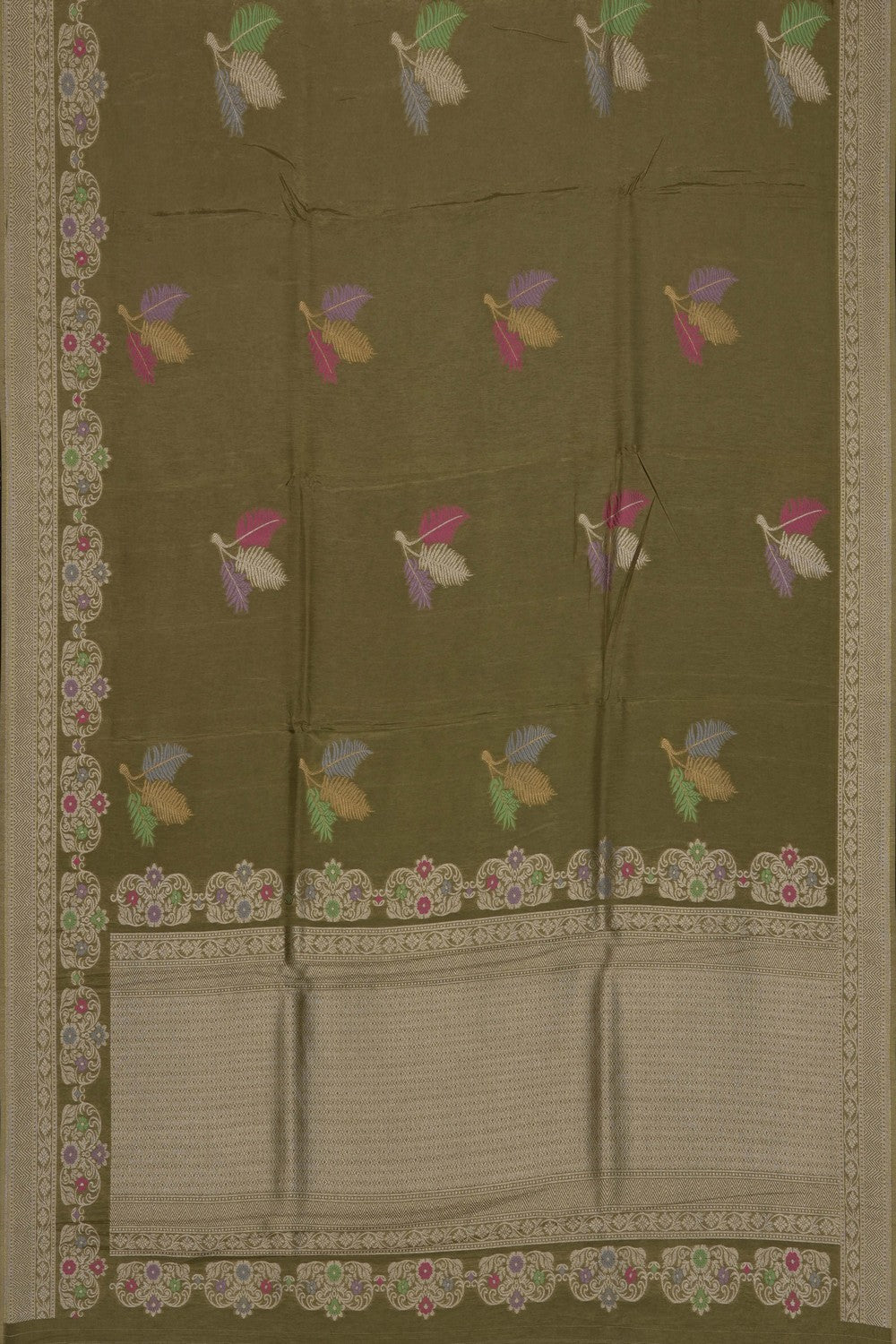 Image of Moss-Green Silk Saree