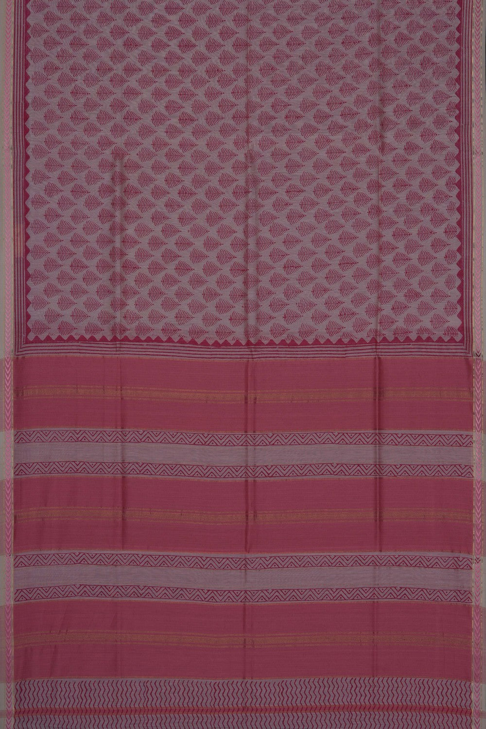Image of Pink Leafy Printed Silk Cotton Saree