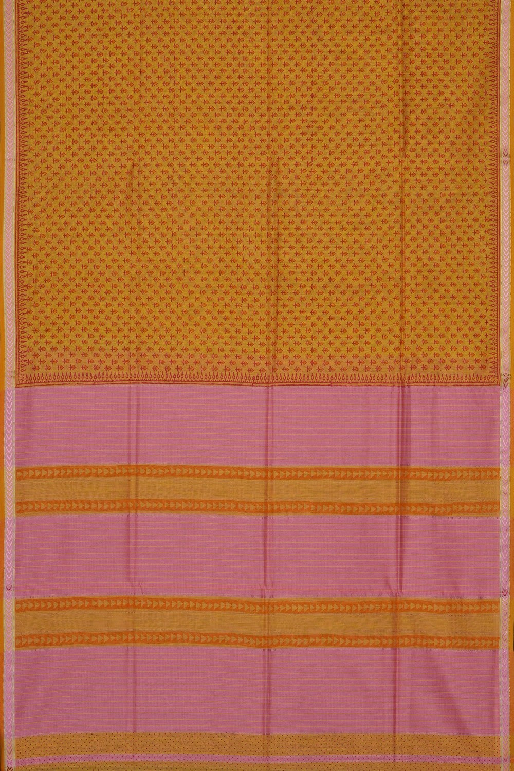 Image of Yellow Floral Printed Silk Cotton Saree