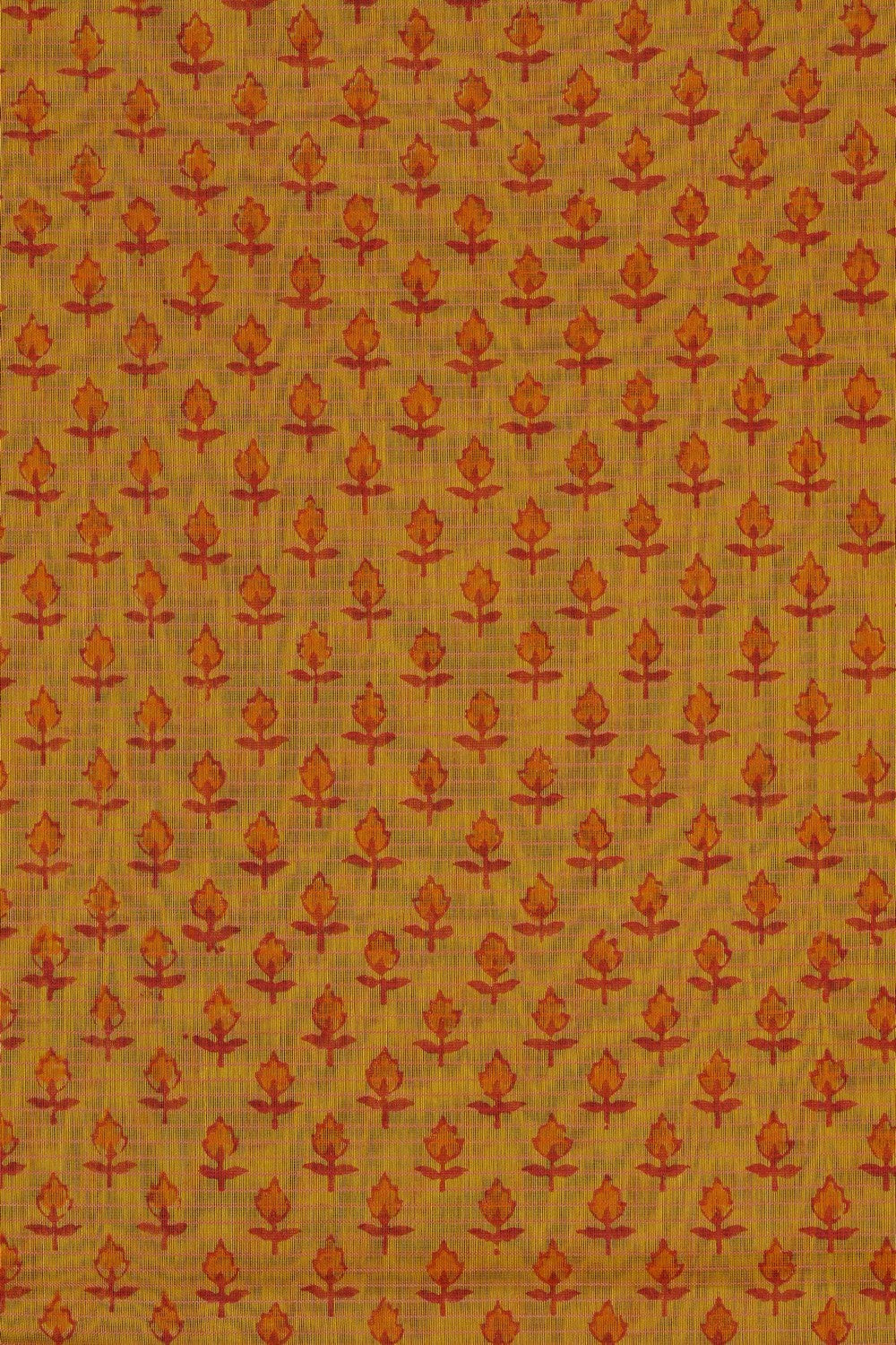 Image of Yellow Floral Printed Silk Cotton Saree
