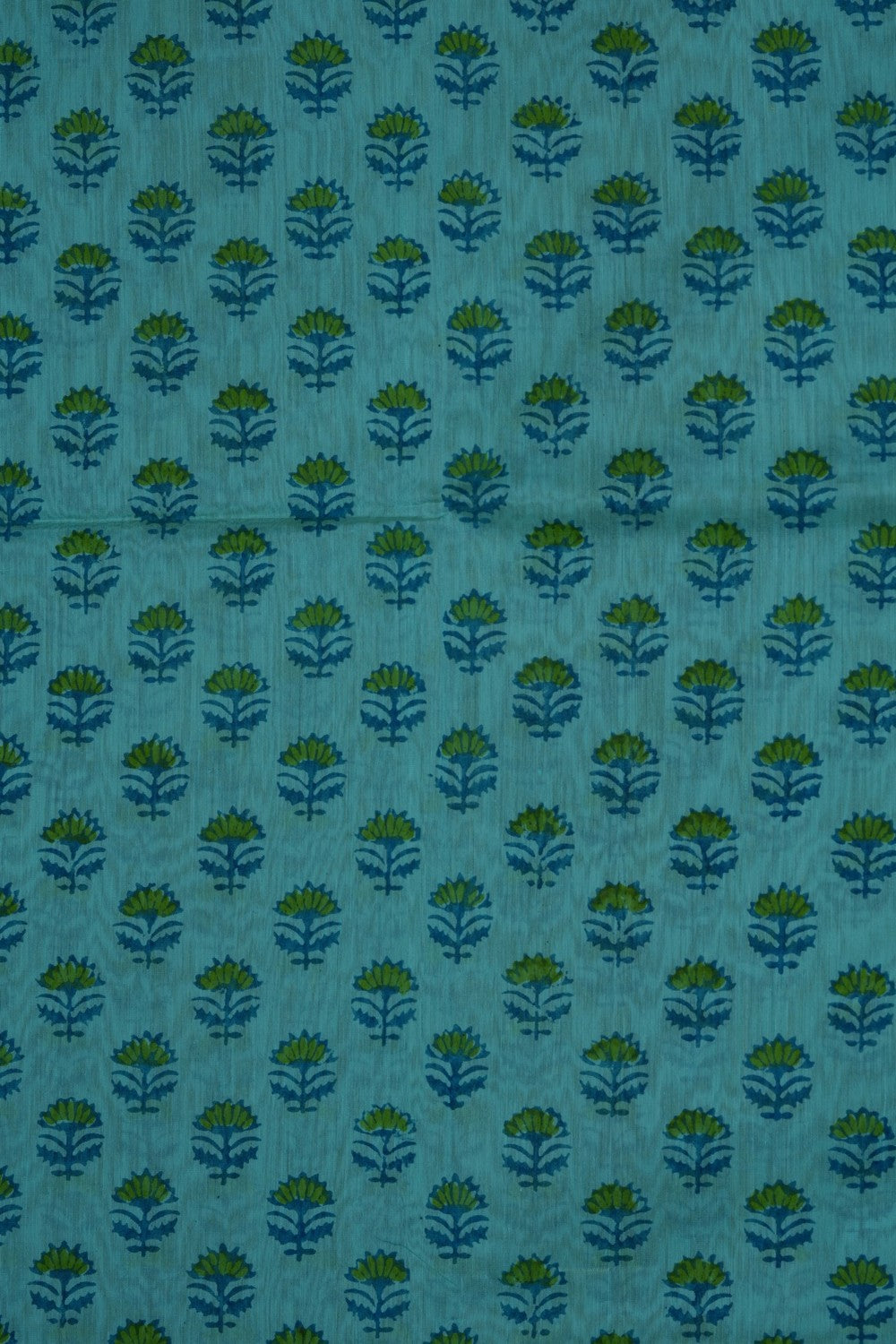 Image of Teal Blue Floral Printed Silk Cotton Saree