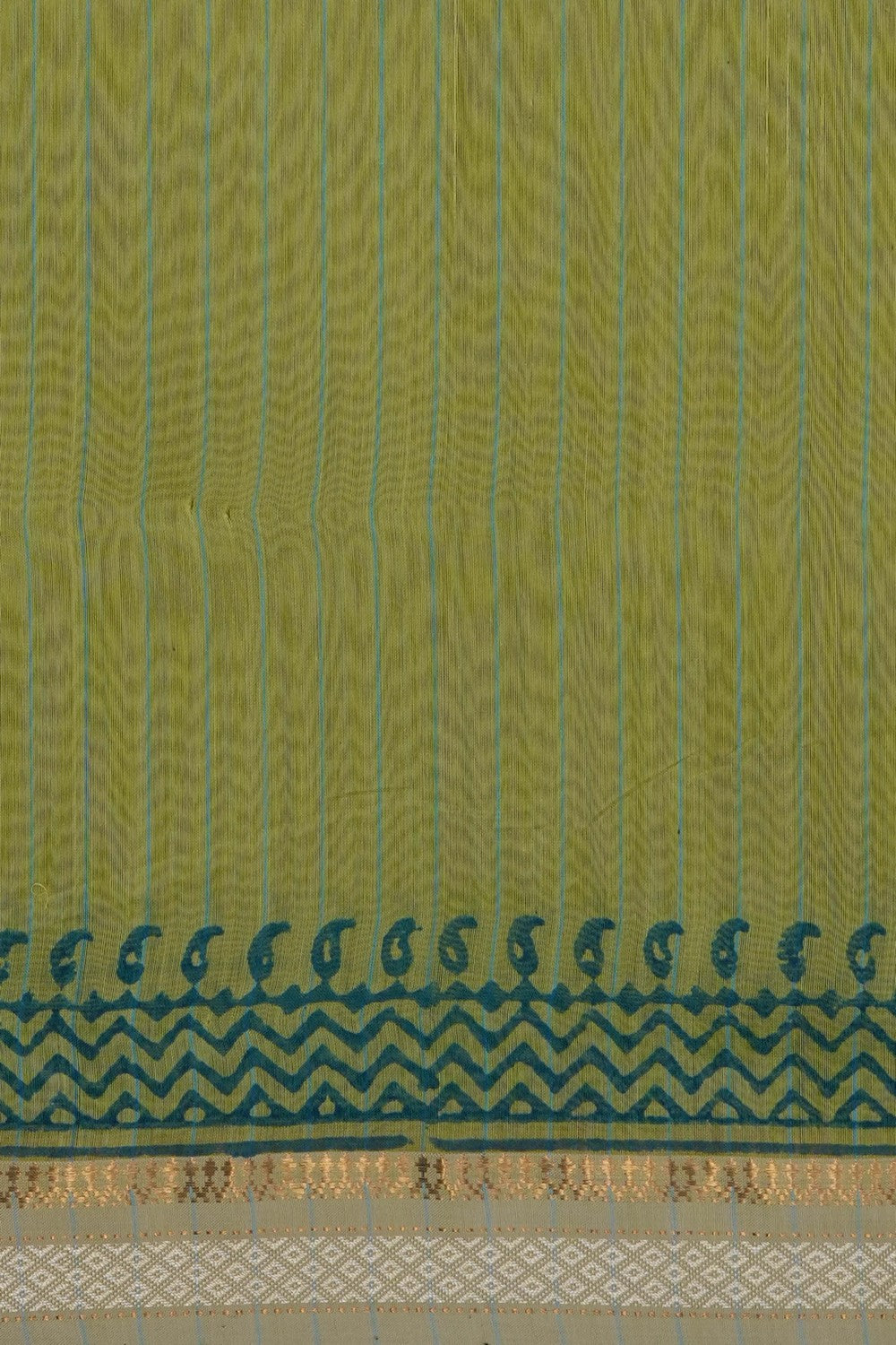 Image of Teal Blue Floral Printed Silk Cotton Saree