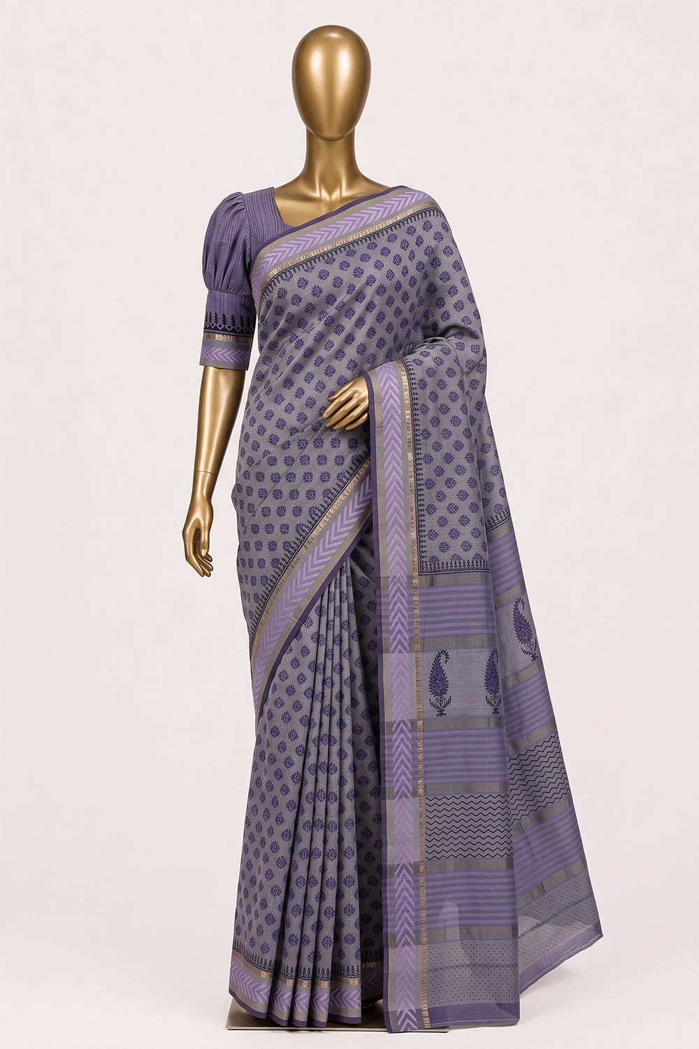 Image of Floral Printed Silk Cotton Saree