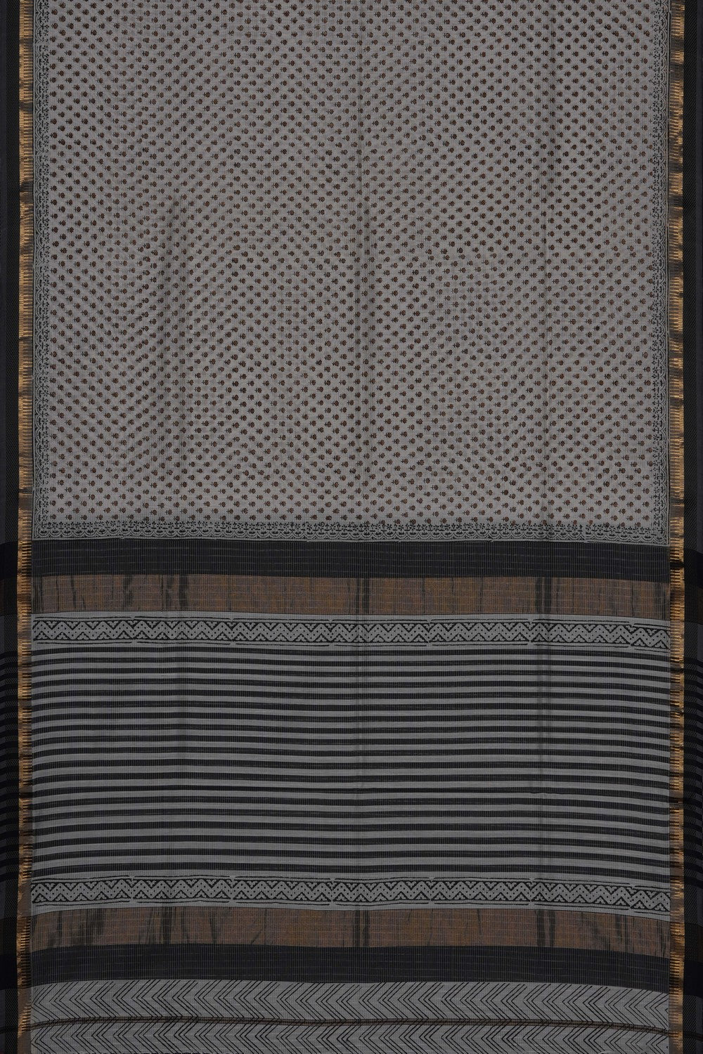 Image of Off-White Floral Printed Silk Cotton Saree