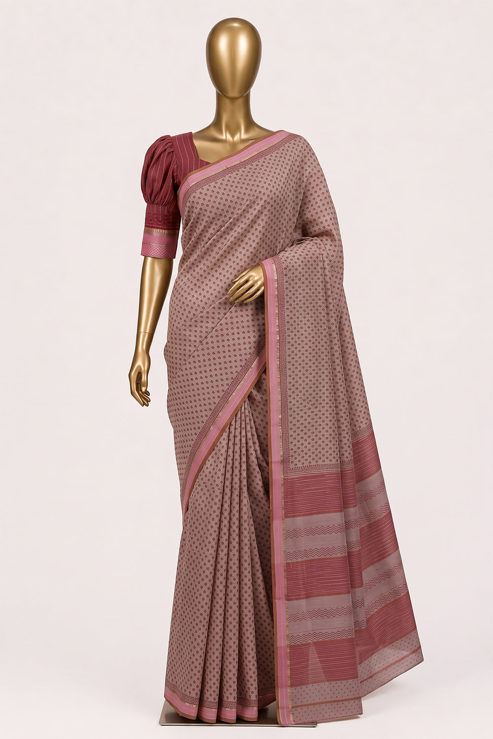 Image of Off-White Floral Printed Silk Cotton Saree