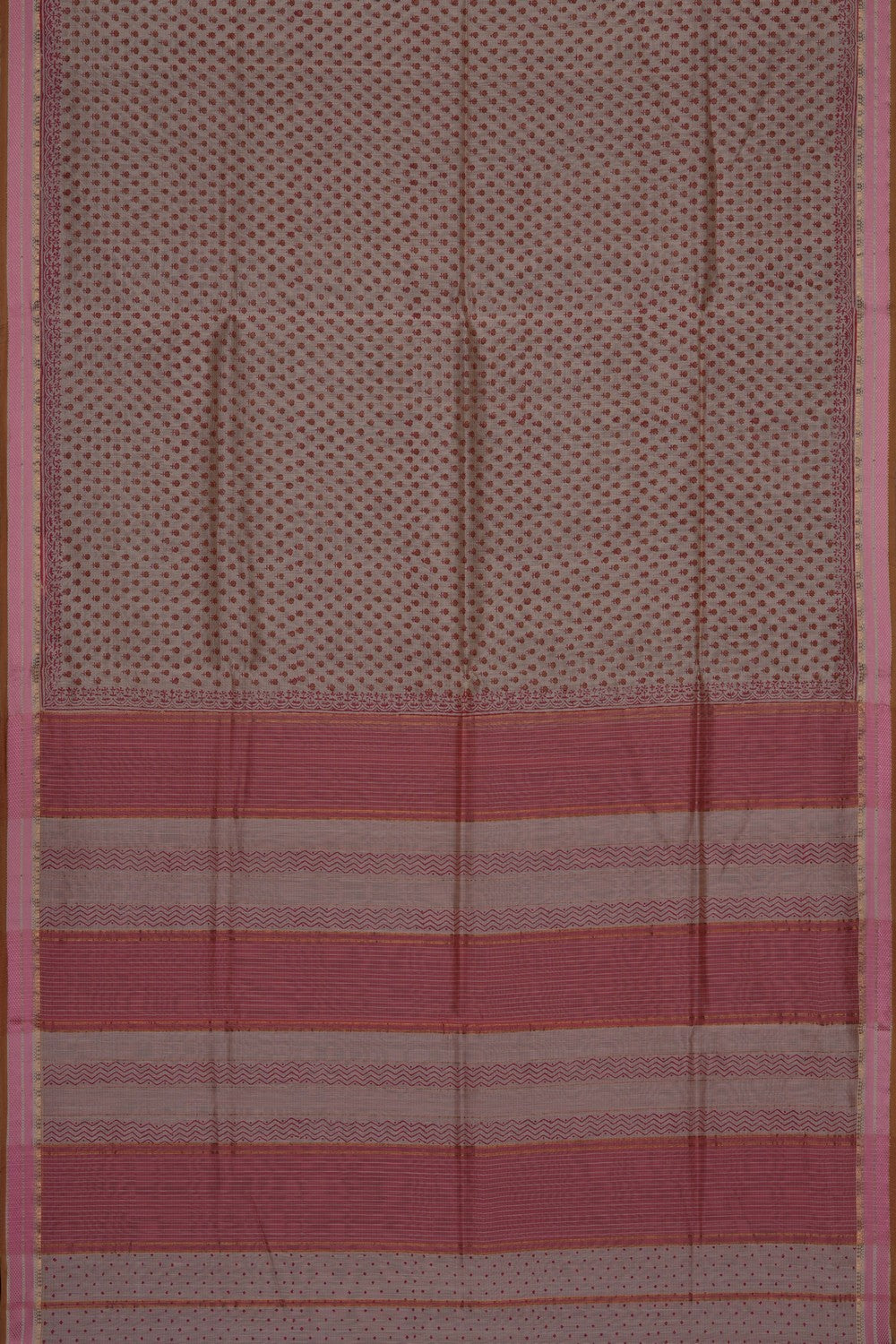 Image of Off-White Floral Printed Silk Cotton Saree