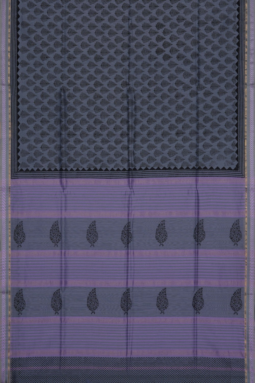 Image of Grey Leafy Printed Silk Cotton Saree