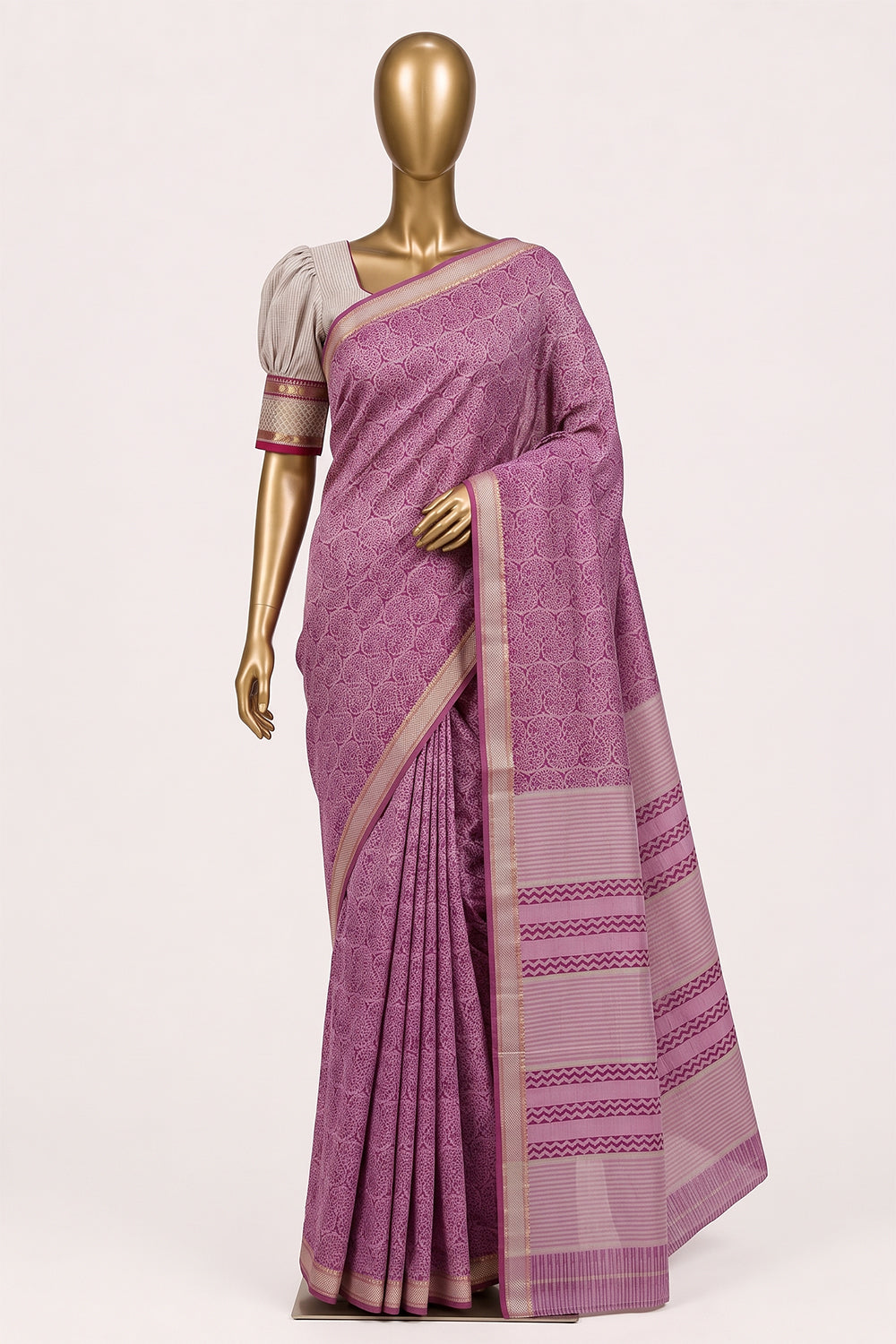 Image of Lotus Pink Floral Printed Silk Cotton Saree