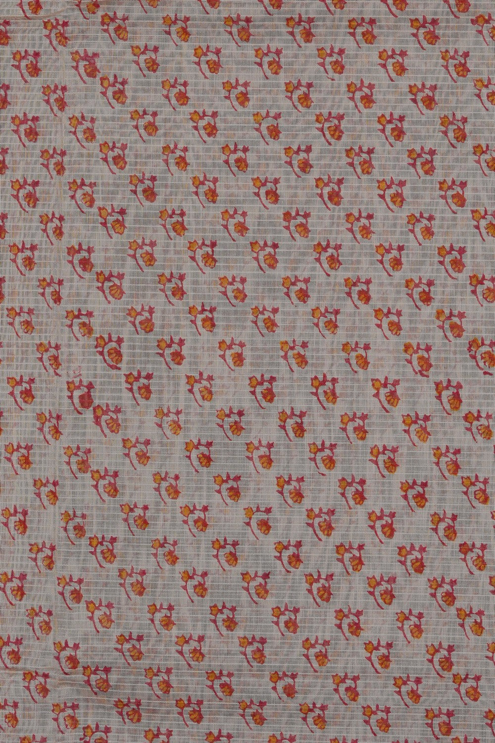 Image of Off White Floral Printed Silk Cotton Saree