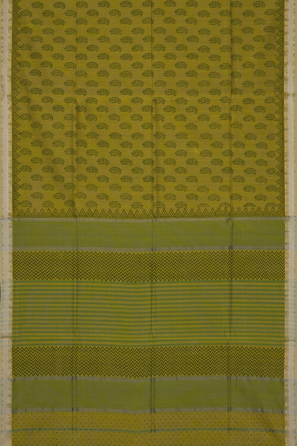 Image of Spring Green Floral Printed Silk Cotton Saree