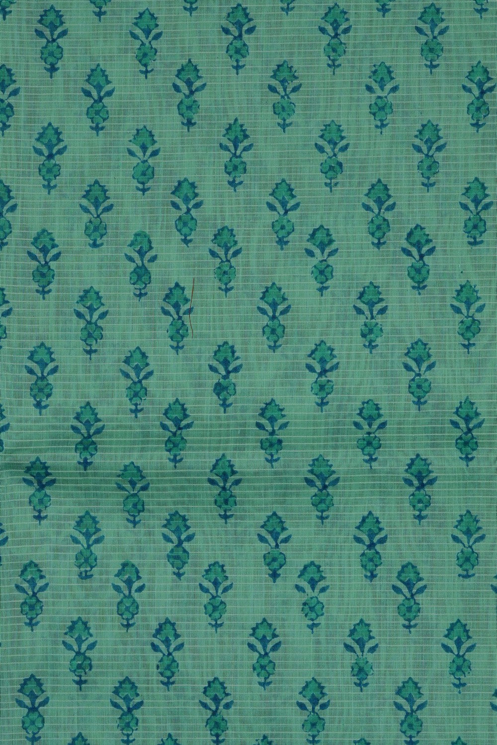 Image of Teal-Green Floral Printed Silk Cotton Saree