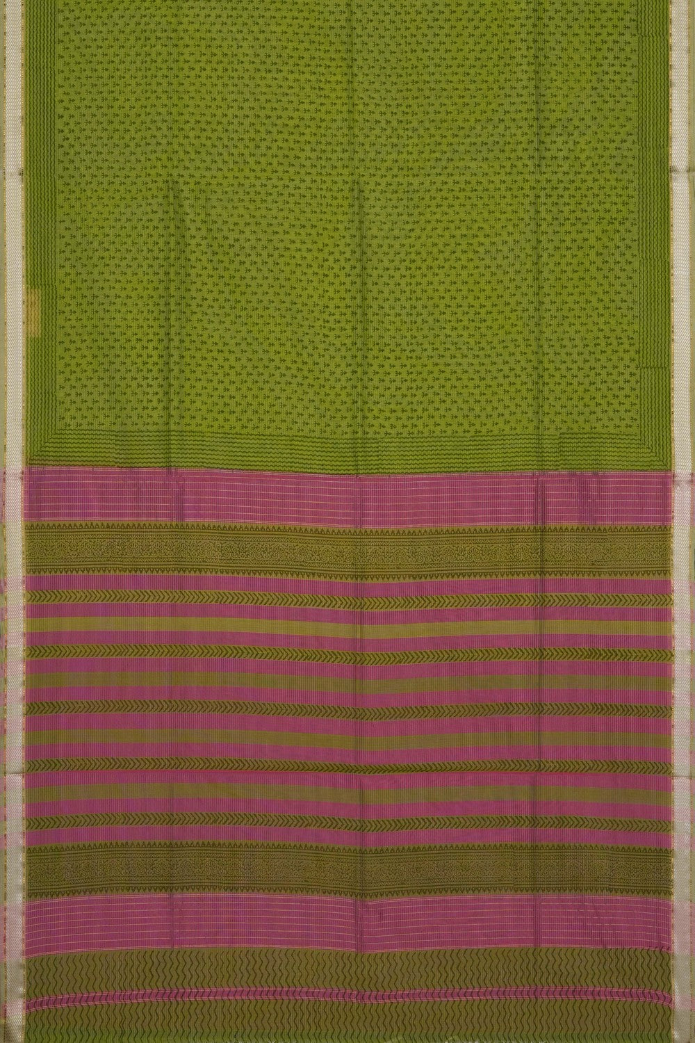 Image of Green Floral Printed Silk Cotton Saree
