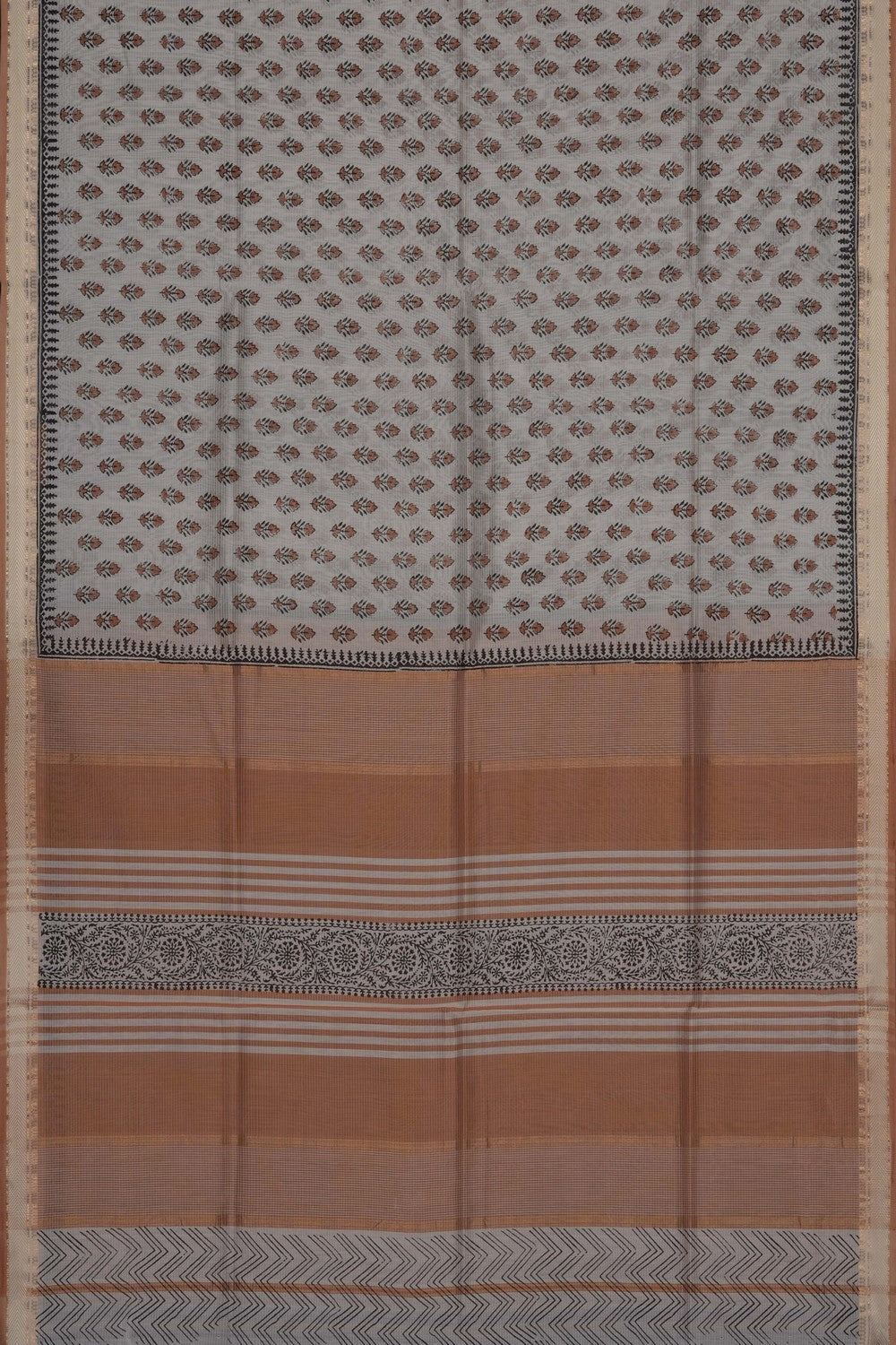 Image of Off-White Floral Printed Silk Cotton Saree