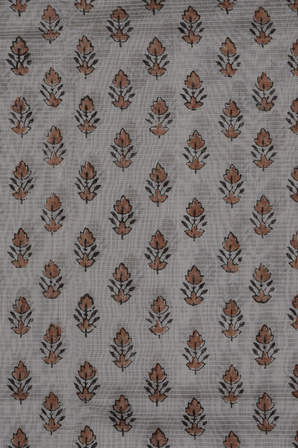 Image of Off-White Floral Printed Silk Cotton Saree