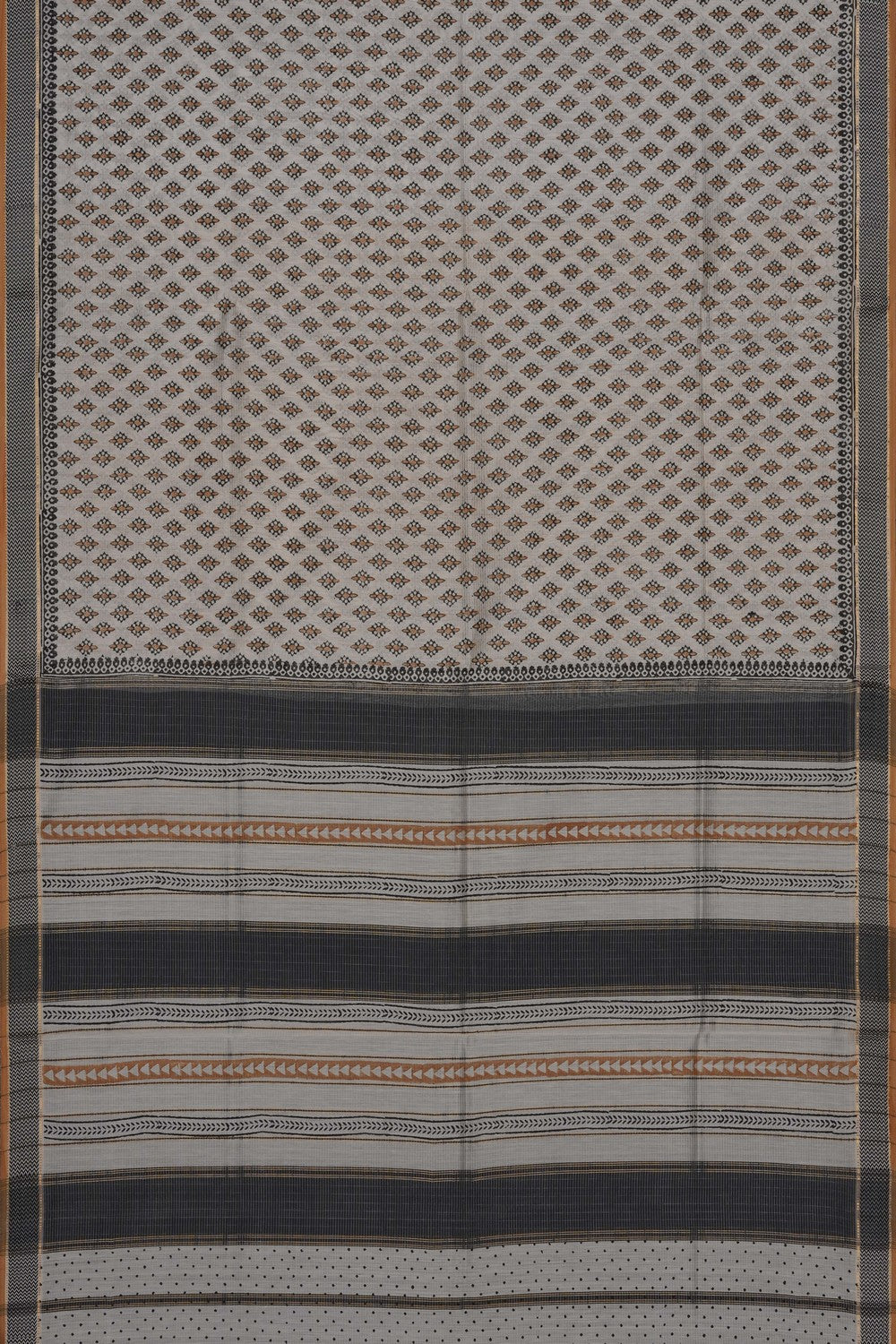 Image of Off-White Floral Printed Silk Cotton Saree