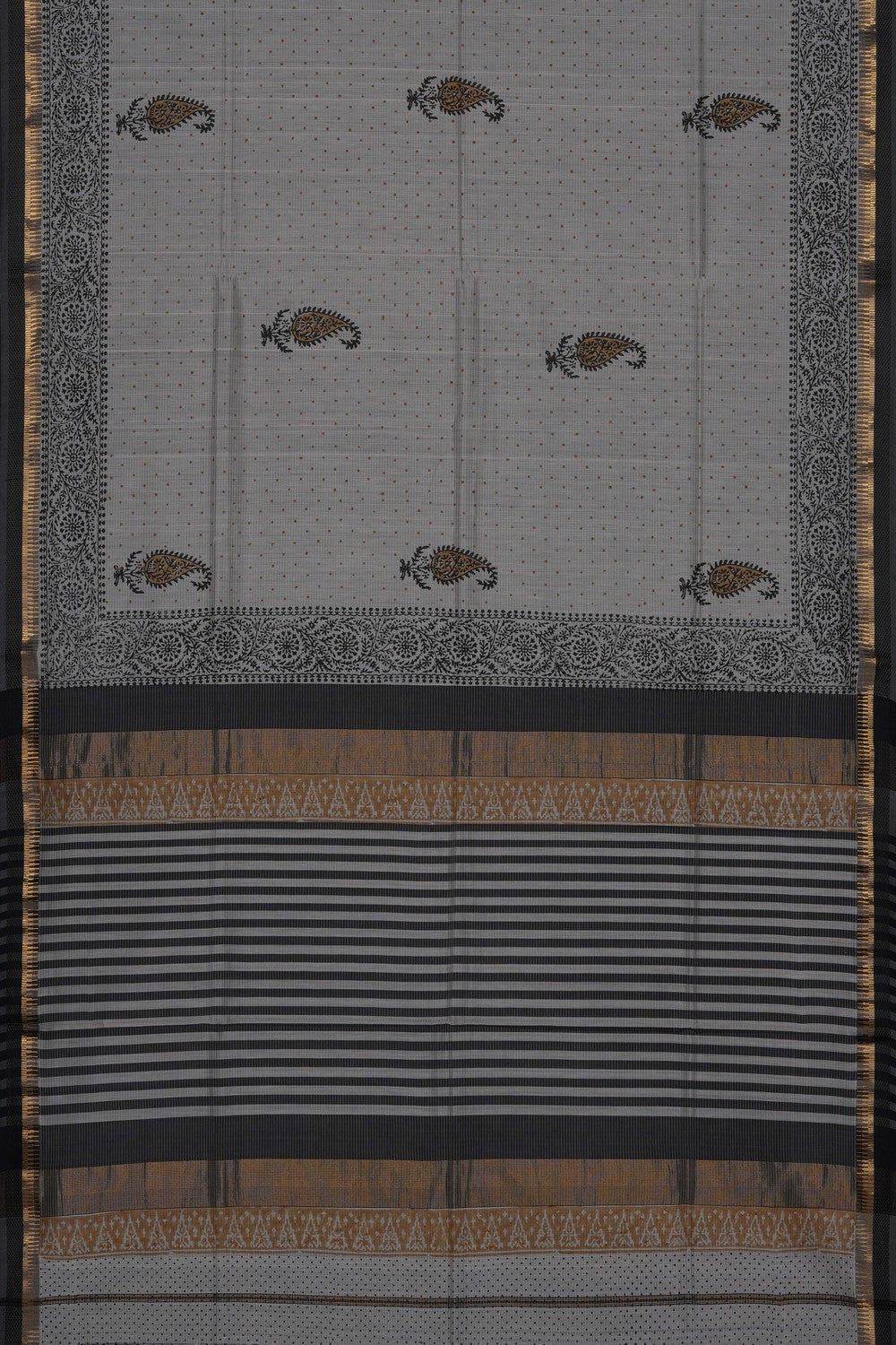 Image of Off-White Floral Printed Silk Cotton Saree