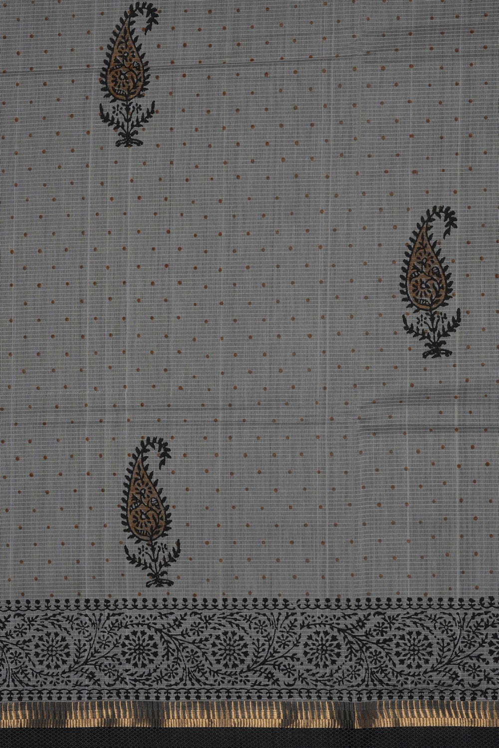 Image of Off-White Floral Printed Silk Cotton Saree