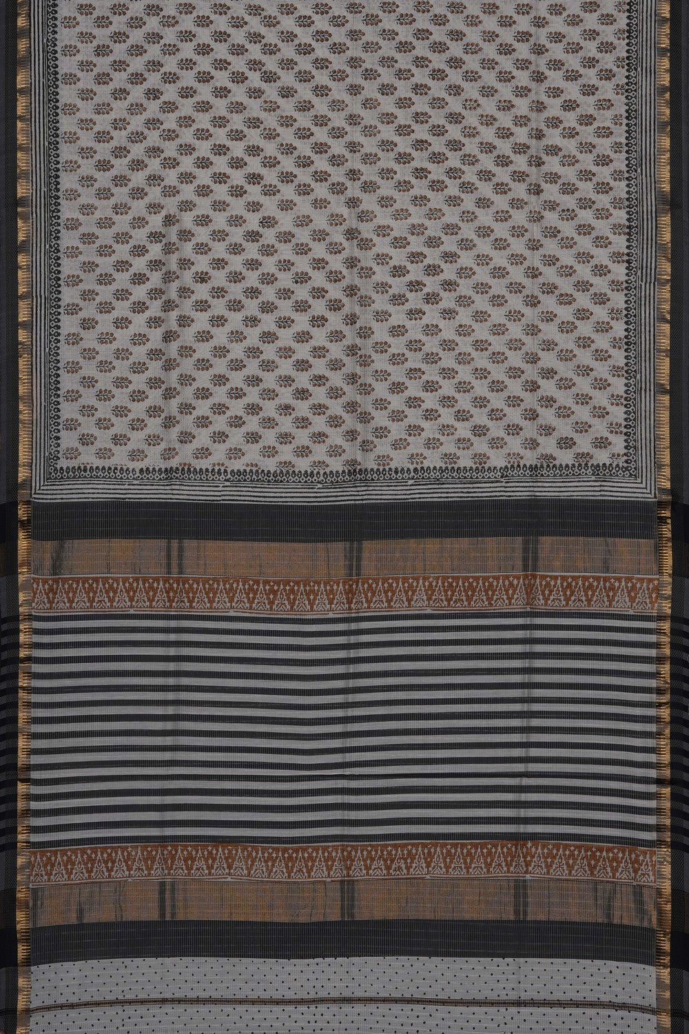 Image of Off-White Floral Printed Silk Cotton Saree