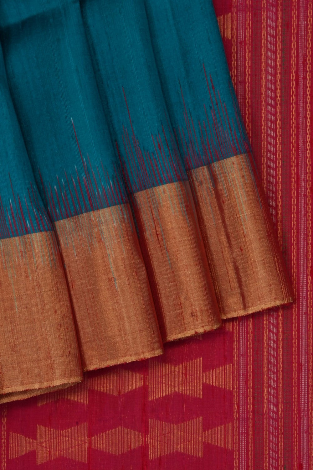 Image of Teal-Blue Dupion Silk Saree
