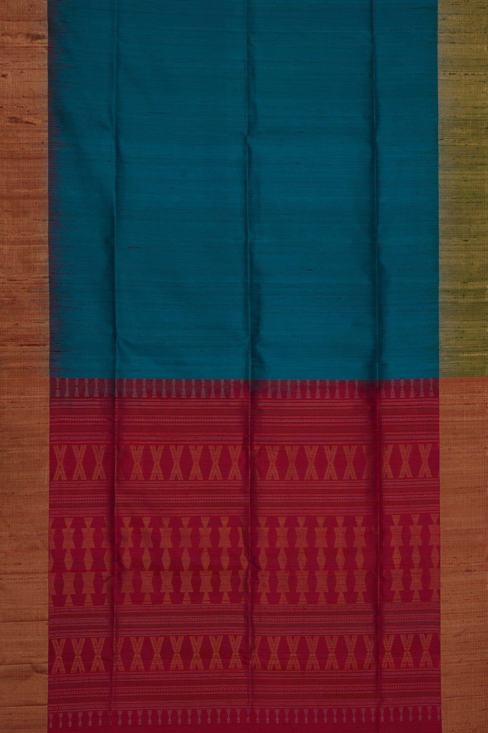 Image of Teal-Blue Dupion Silk Saree