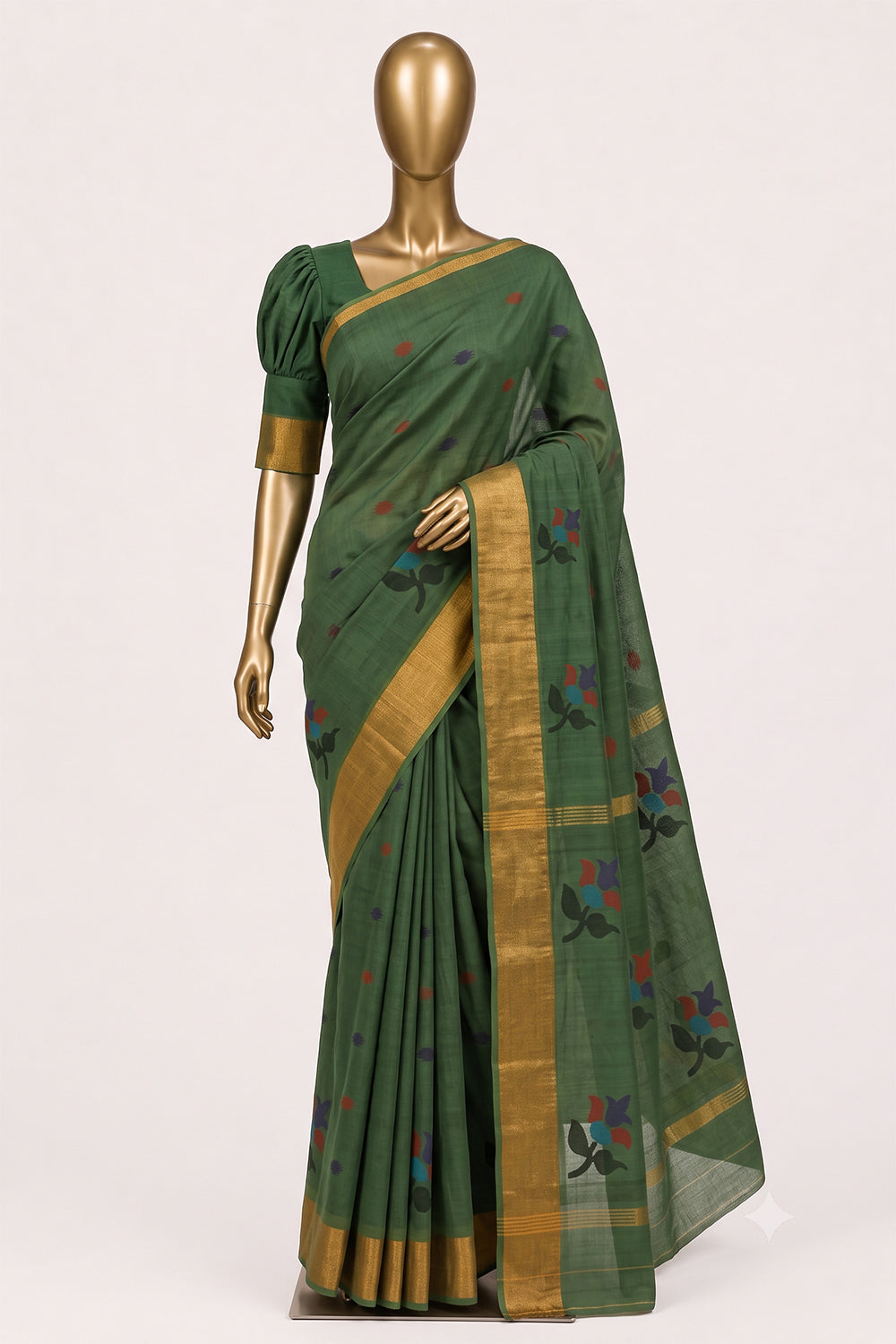 Image of Meadow Green Cotton Saree