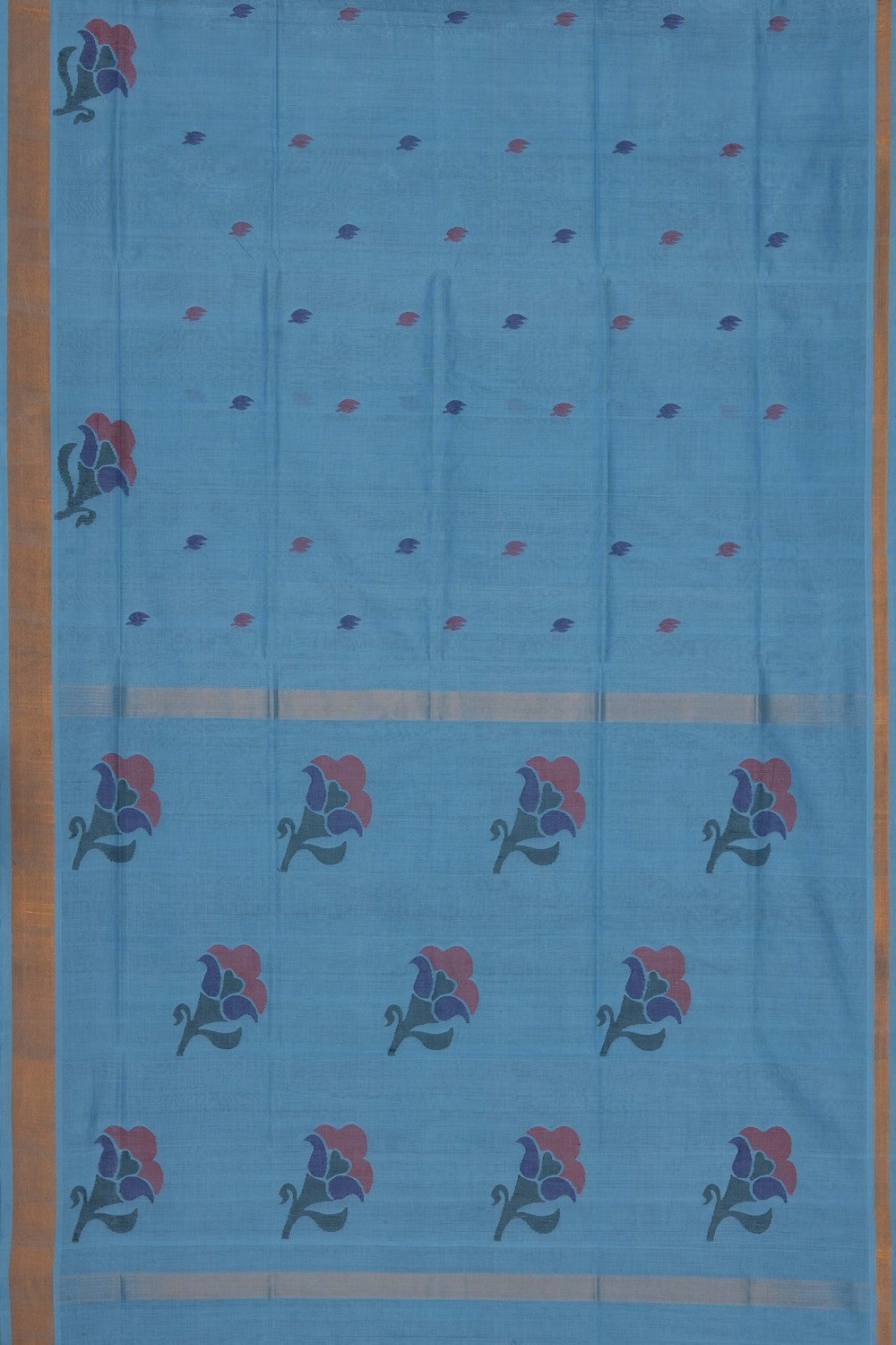 Image of Smoky Blue Cotton Saree