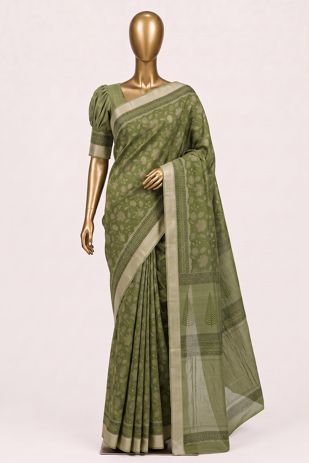 Image of Sage Green Mangalagiri Cotton Saree
