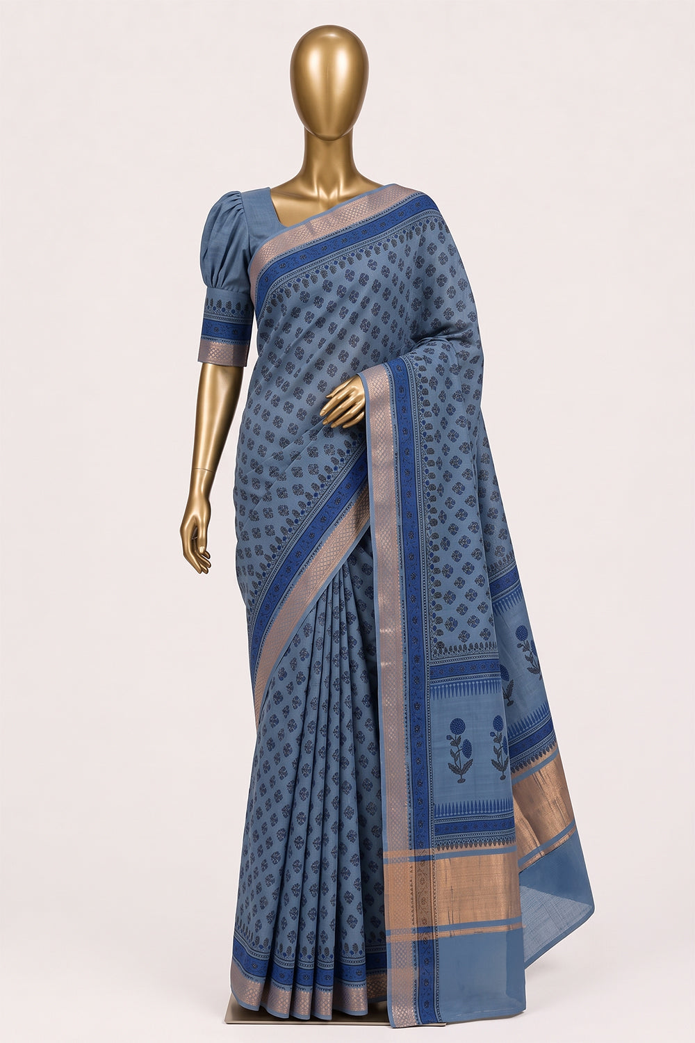 Image of Smoky Blue Mangalagiri Cotton Saree