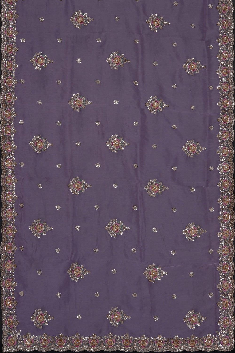 Image of Purple Kora Silk Embroidery Saree