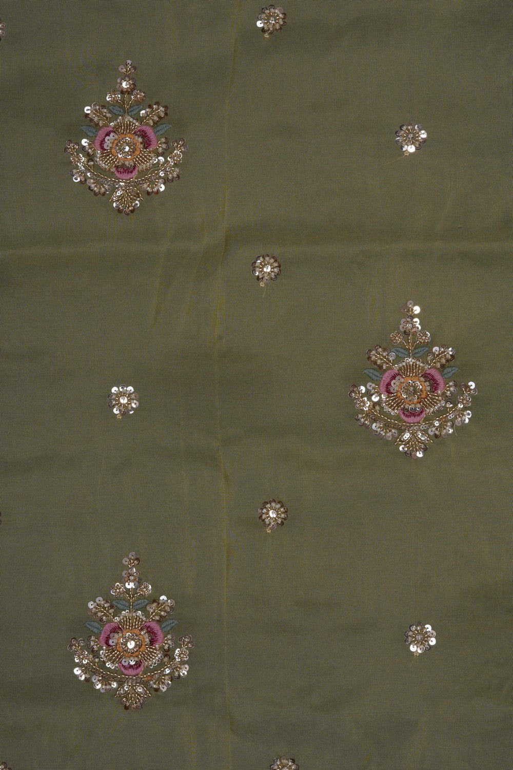 Image of Light-Green Kora Silk Embroidery Saree