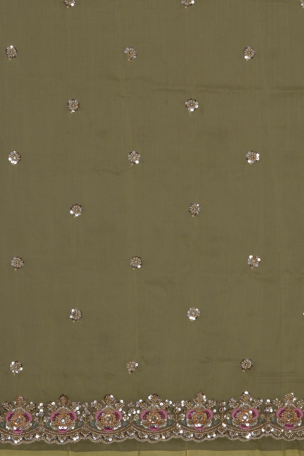 Image of Light-Green Kora Silk Embroidery Saree