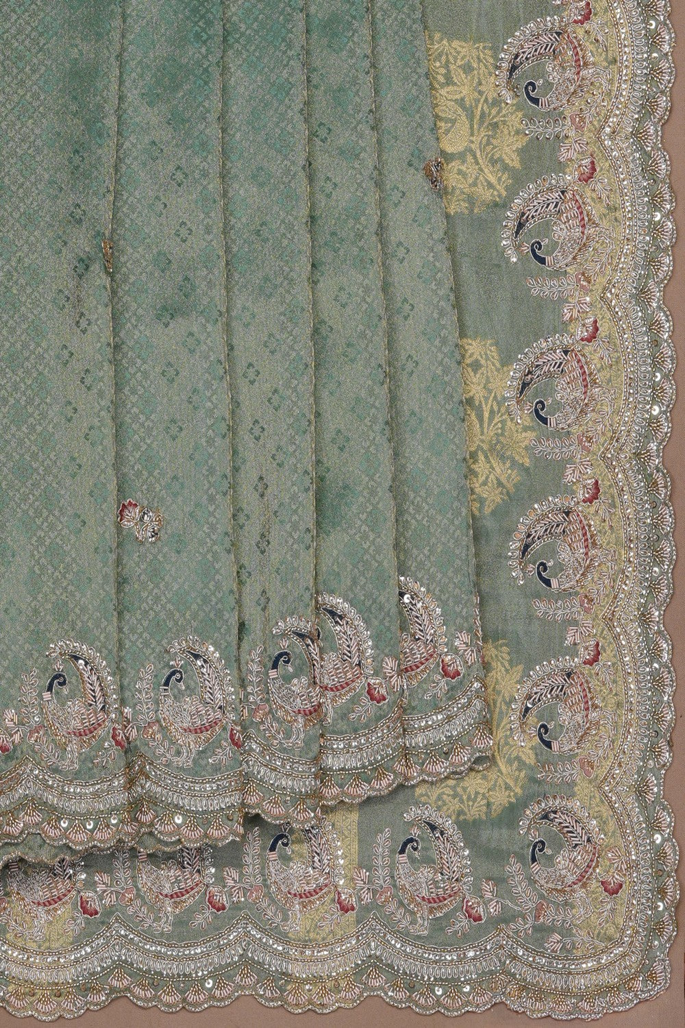 Image of Sea Green Embroidery Saree