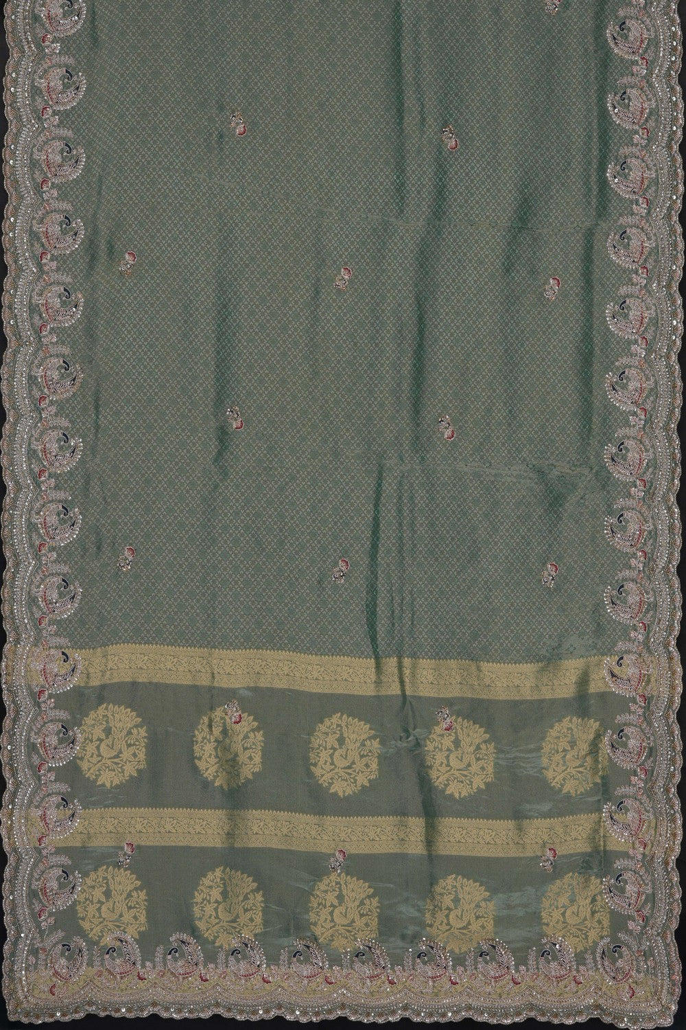 Image of Sea Green Embroidery Saree