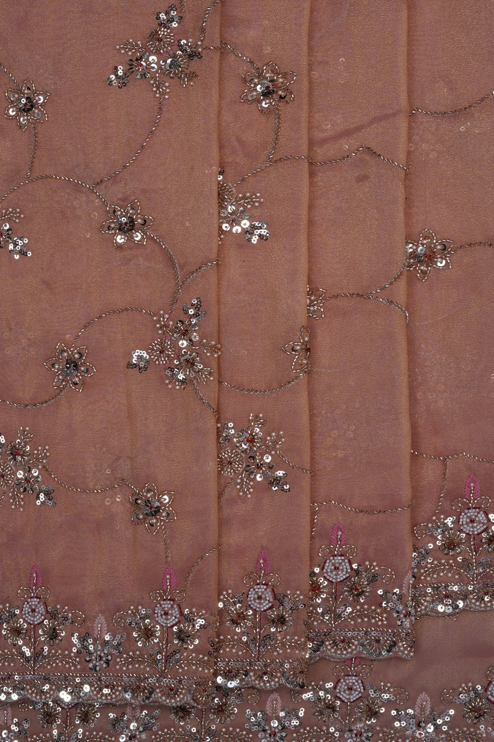 Image of Light-Pink Tissue Silk Embroidery Saree