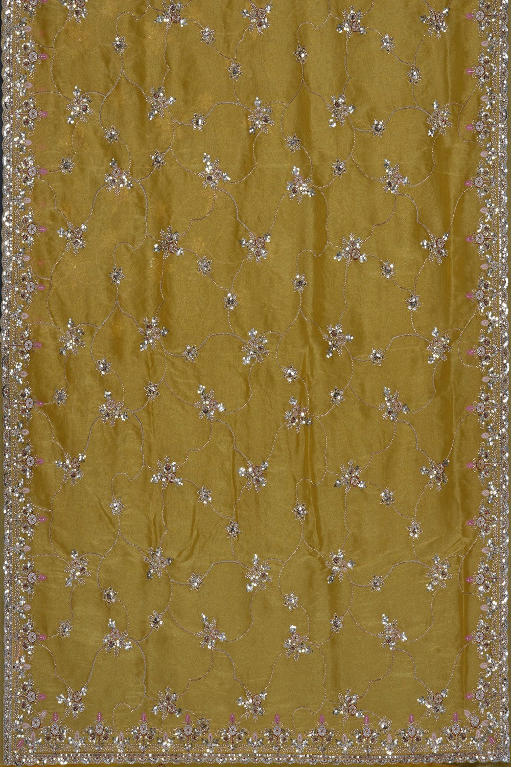 Image of Yellow Tissue Silk Embroidery Saree