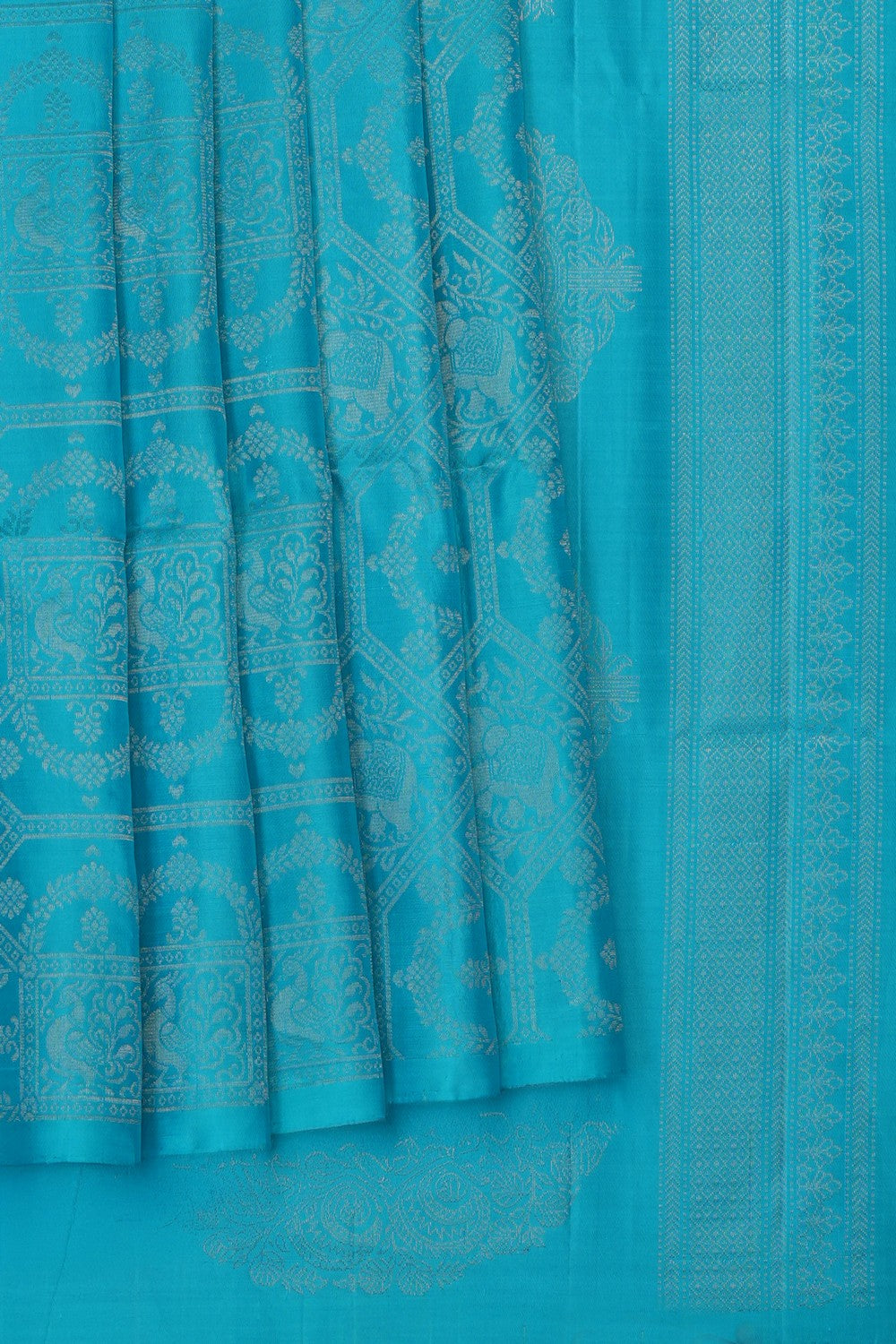 Image of Blue South Silk Brocade Saree
