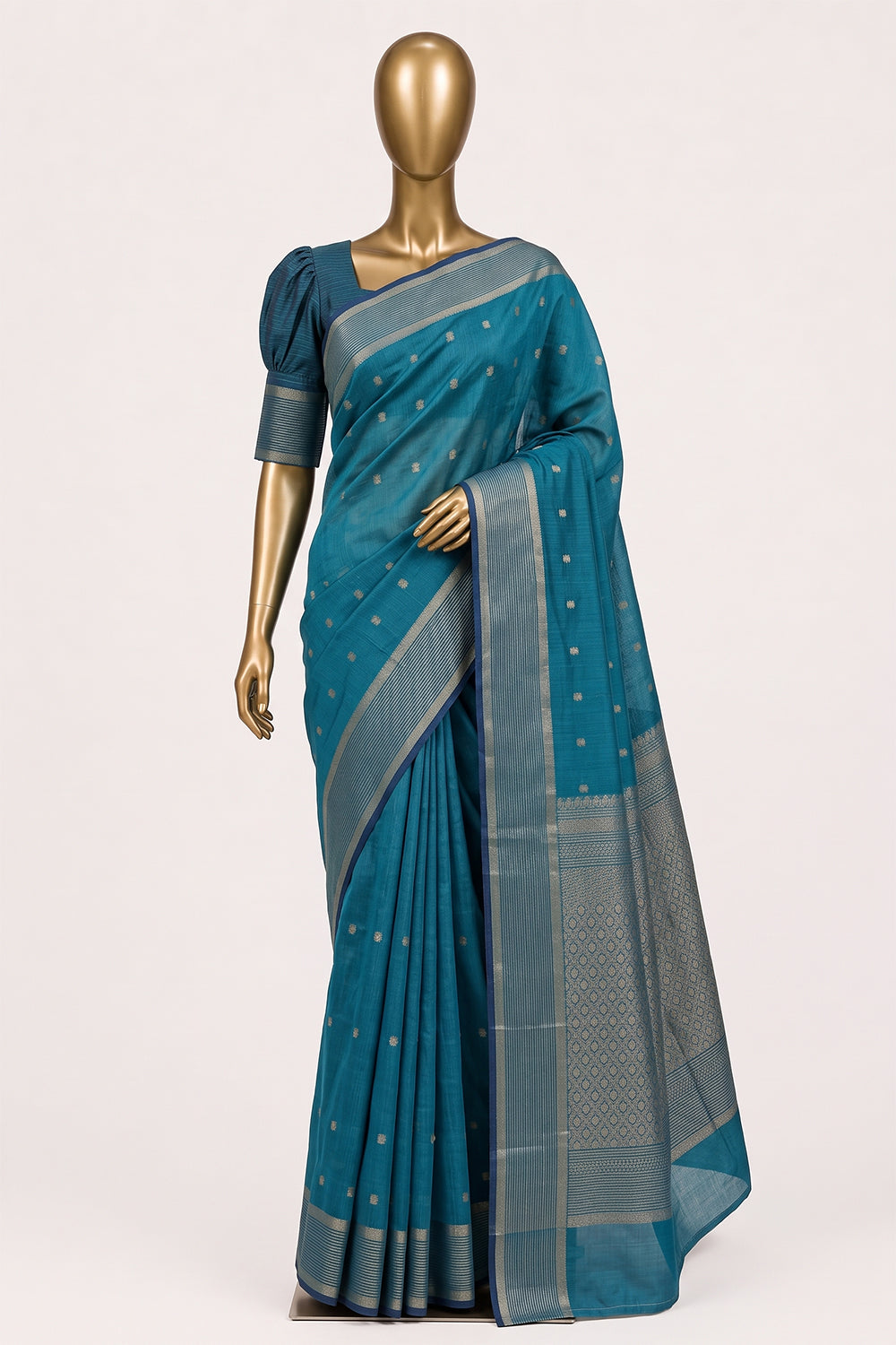 Image of Blue Silk Cotton Saree