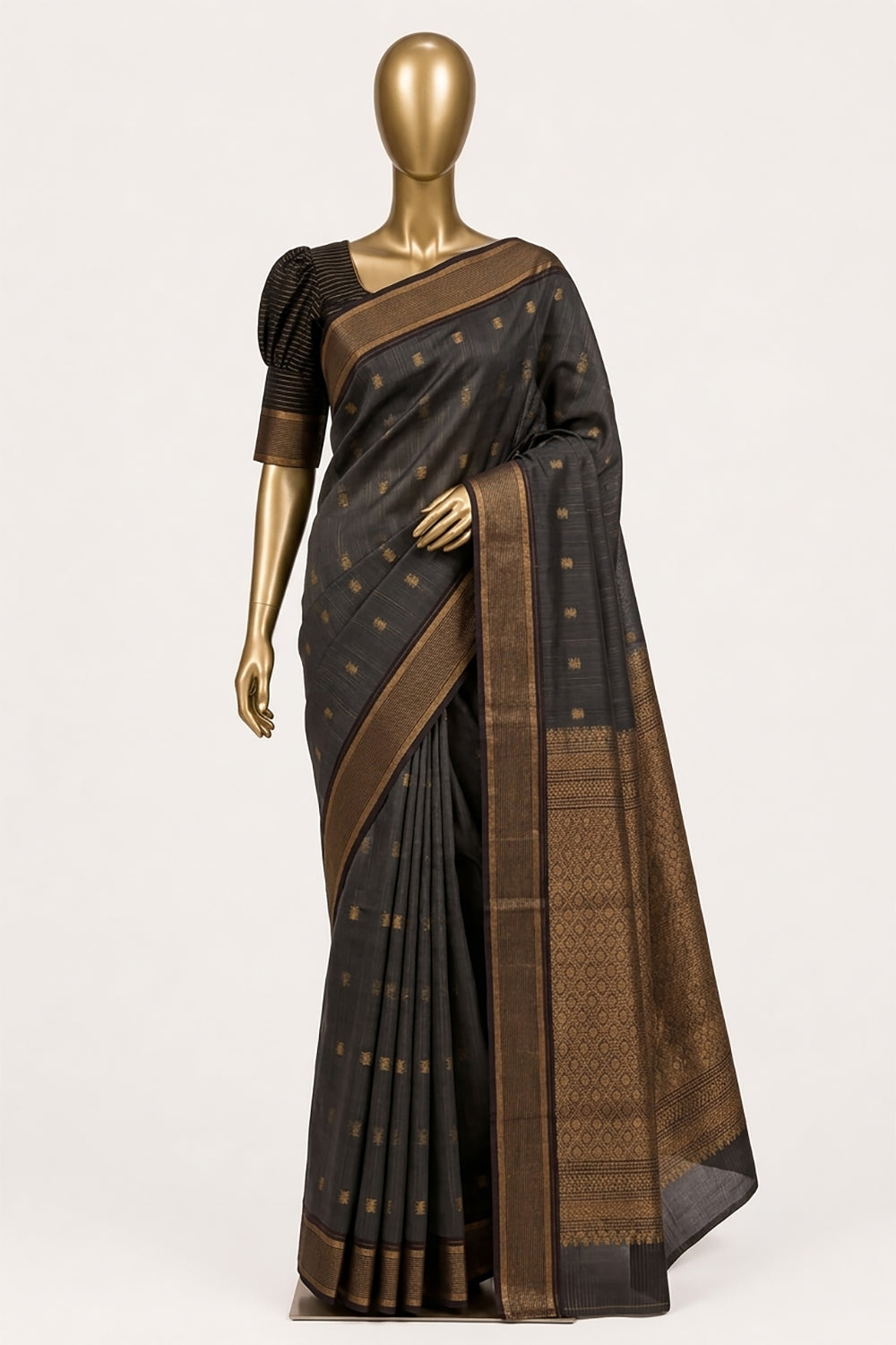 Image of Grey Silk Cotton Saree