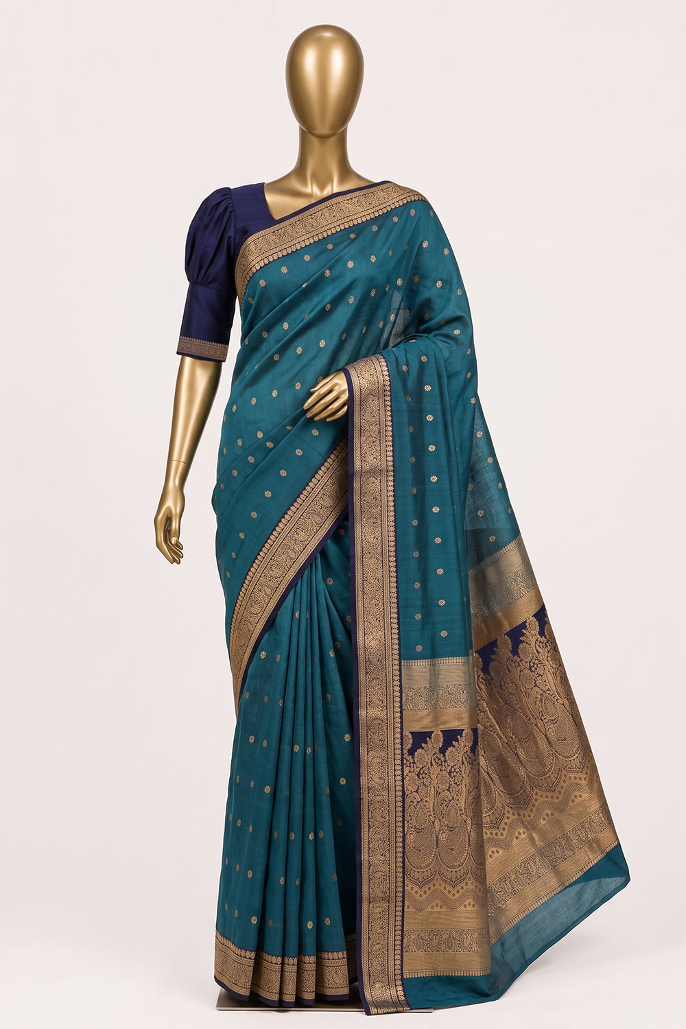 Image of Blue Silk Cotton Saree