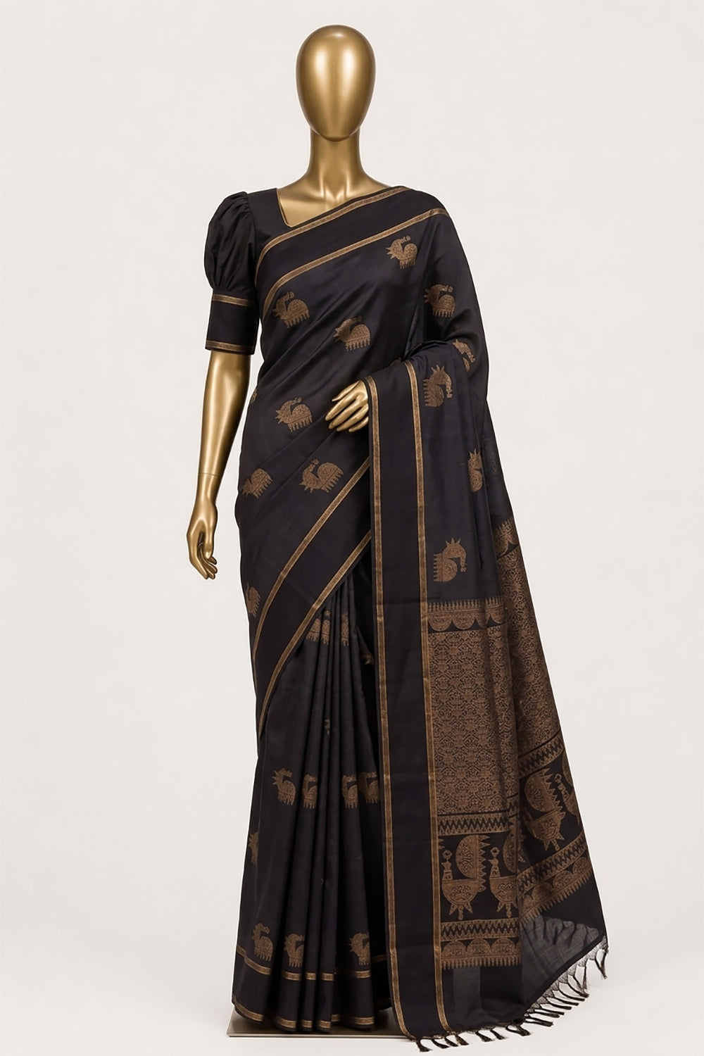 Image of Grey Silk Cotton Saree