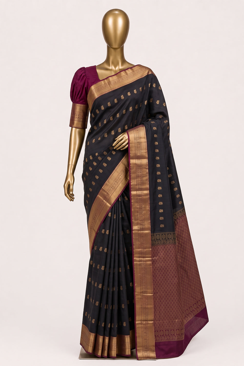 Image of Navy Blue Silk Saree