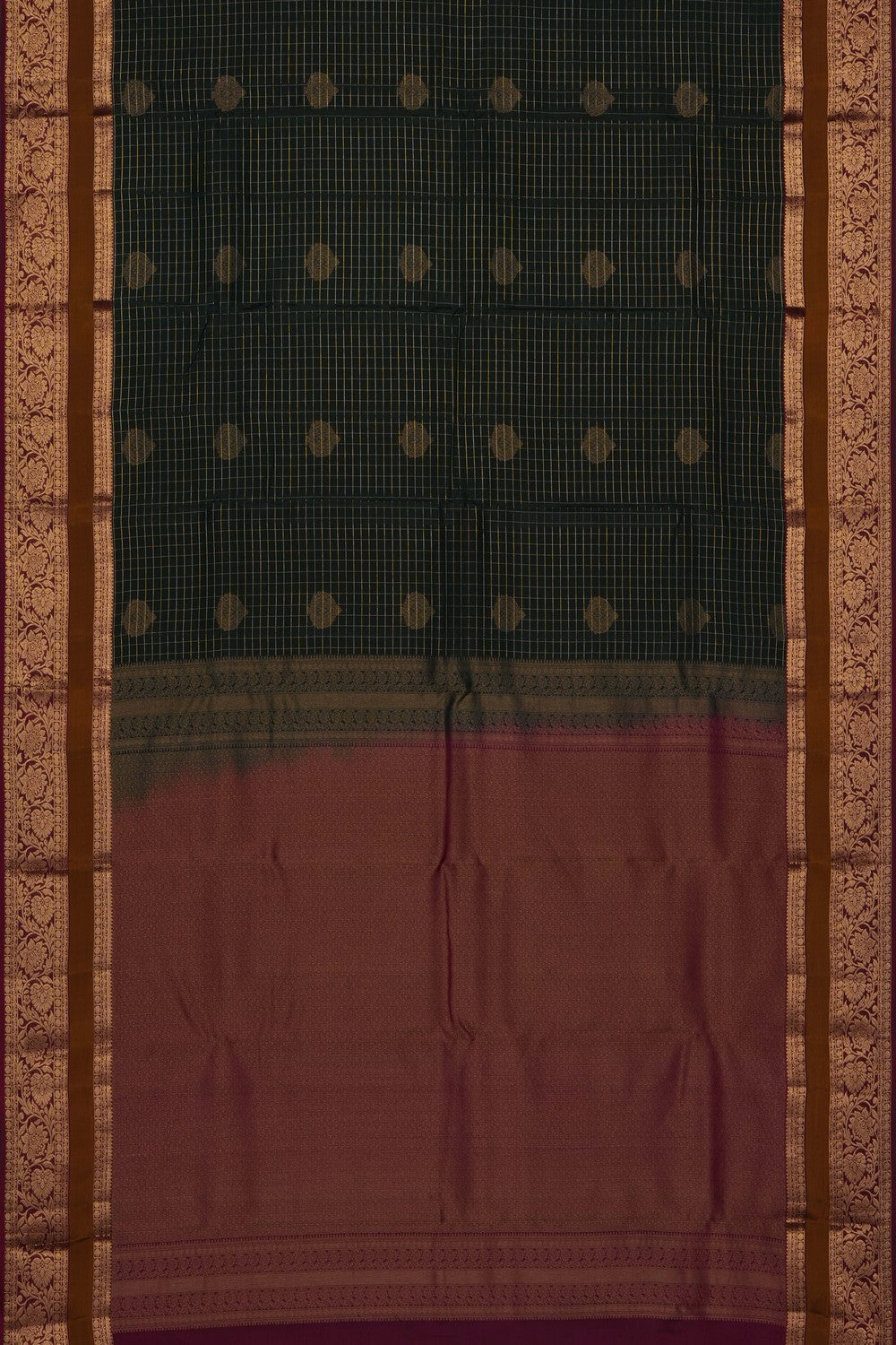 Image of Bottle Green Silk Kattam Saree