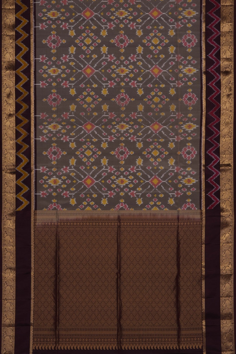 Image of South Silk Ikat Fusion Saree