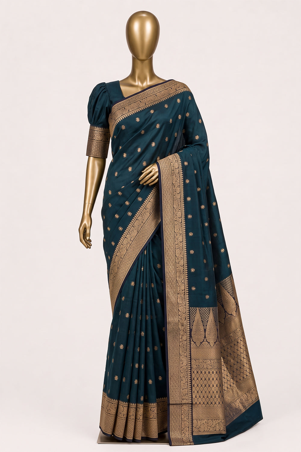 Image of Teal-Blue South Silk Cotton Saree