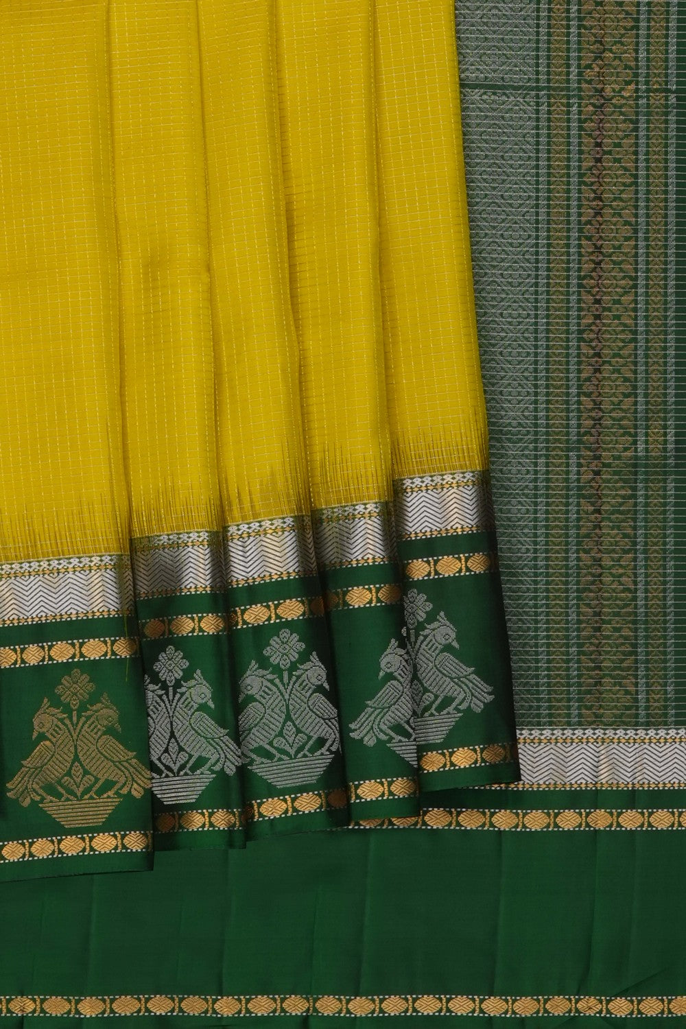 Image of Yellow South Silk Kattam Saree