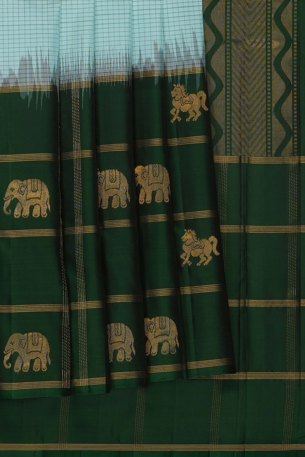 Image of Sea Blue South Silk Kattam Saree